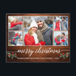 Cartão Postal Madeira 5 Fotografia Feliz Natal<br><div class="desc">Manuscrito de Caligrafia Moderno 5 Colagem Fotográfica de Casal Feliz Cartão de Natal inclui Watercolor Christmas Holly Berries - Madeira russa do país</div>