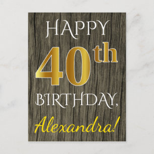 Cartão Postal Madeira Falsa, Ouro Falso Aniversário de 40 anos +