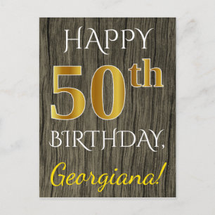 Cartão Postal Madeira Faux, Faux Dourado 50º aniversário + Nom