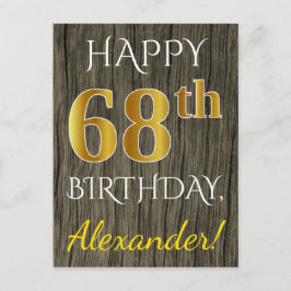 Cartão Postal Madeira Faux, Faux Dourado 68.o aniversário + nome