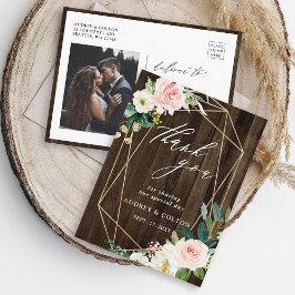 Cartão Postal Madeira Geométrica Floral Rústica Obrigado Foto