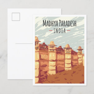 Cartão Postal Madhya Paradesh India - Ilustração de Viagens vint