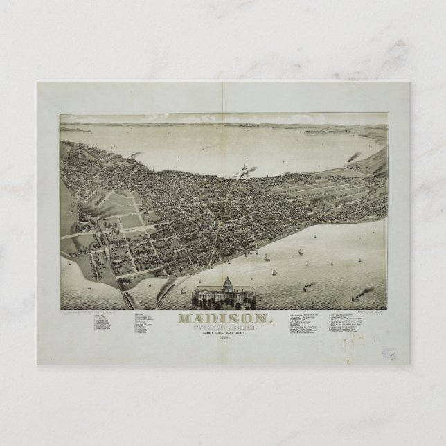 Cartão Postal Madison, Capital do Estado de Wisconsin (1885) (Frente)