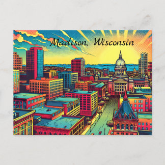 Cartão Postal Madison, Wisconsin City Skyline no Sunset