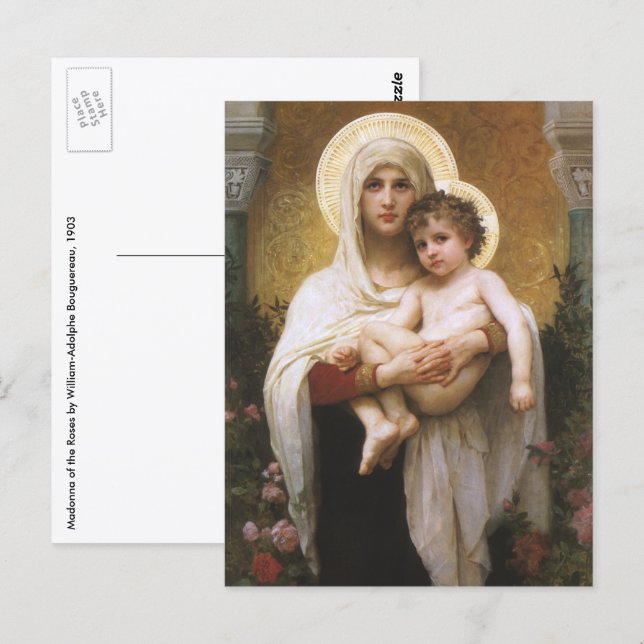 Cartão Postal Madona das Rosas de Bouguereau (Frente/Verso)
