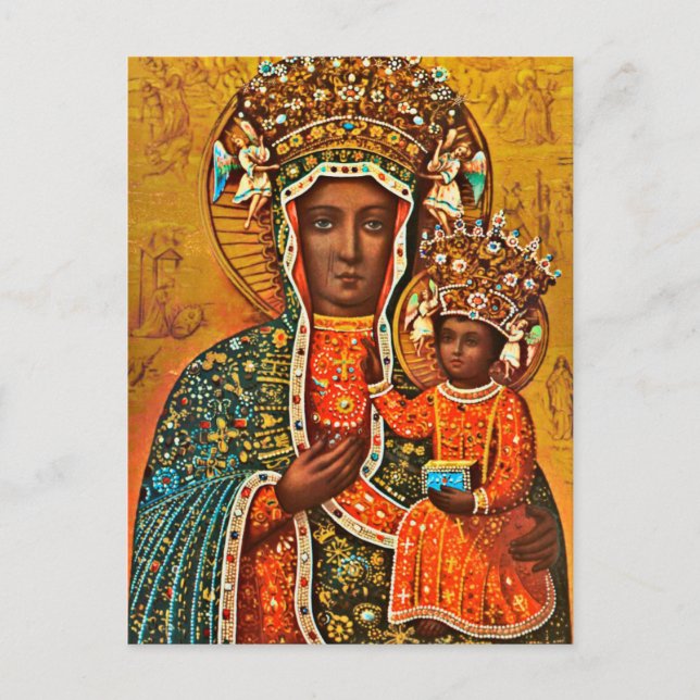 Cartão Postal Madona de Czestochowa Mary Católica Polonesa (Frente)