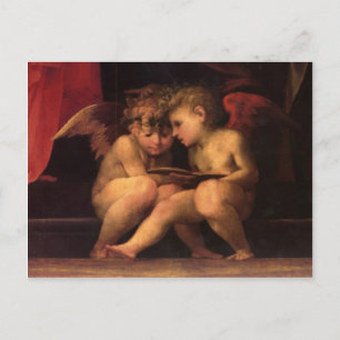 Cartão Postal Madona Entronizada com Quatro Santos em detalhe