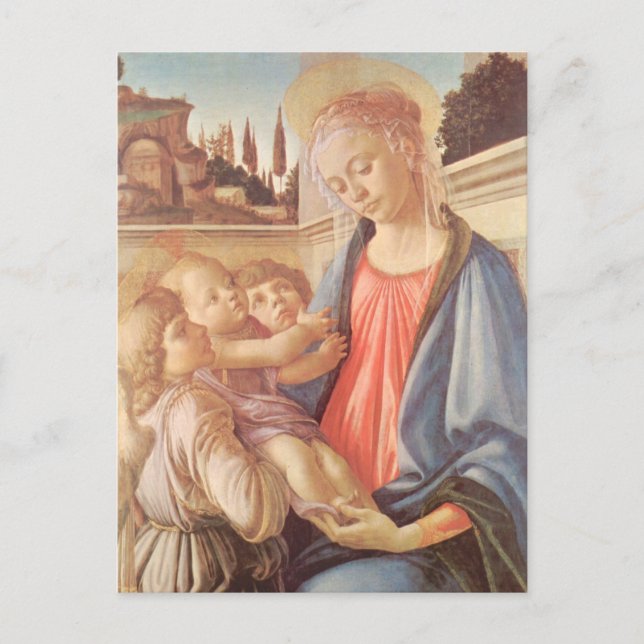 Cartão Postal Madonna e dois anjos de Botticelli (Frente)