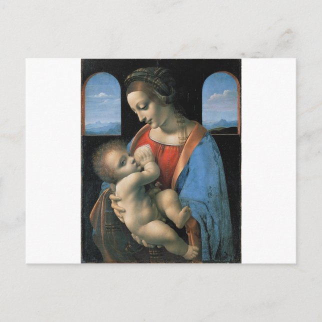 Cartão Postal Madonna Litta por Leonardo da Vinci C. 1490-1491 (Frente)