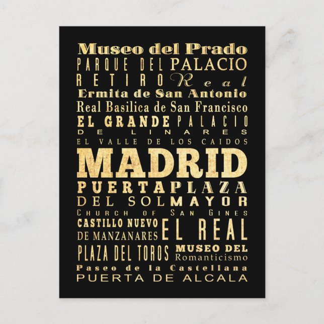 Cartão Postal Madrid Cidade de Tipografia Espanha (Frente)