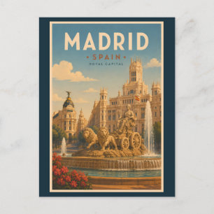 Cartão Postal Madrid Espanha Fonte Cibeles Ilustração Viagem