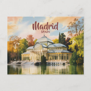 Cartão Postal Madrid Espanha Palacio de Cristal Aquarela Viagem