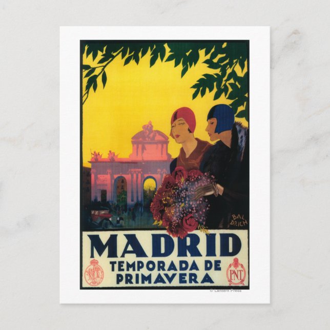 Cartão Postal Madrid no Poster Viagem de Springtime (Frente)