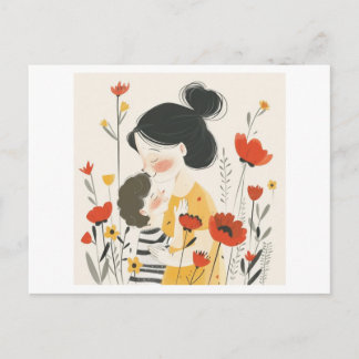 Cartão Postal Mãe Abraçando o Filho Asiático Chinês Japonês