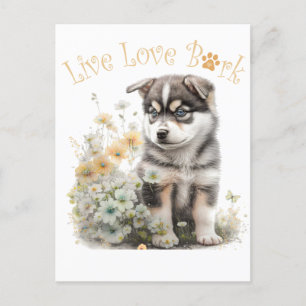Cartão Postal Mãe Cachorra Malamute do Alasca Floral