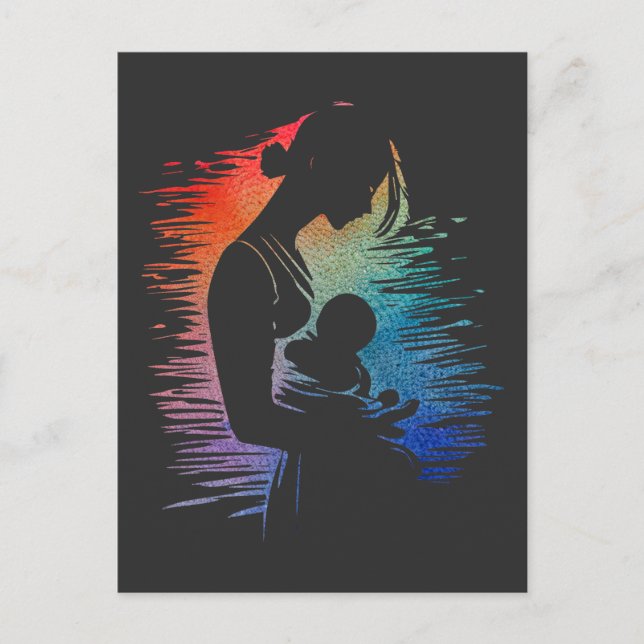 Cartão Postal Mãe carregando seu bebê, mãe e seu esboço de bebê, (Frente)