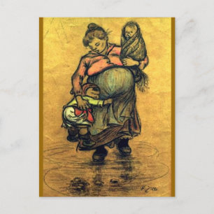 Cartão Postal Mãe com dois filhos