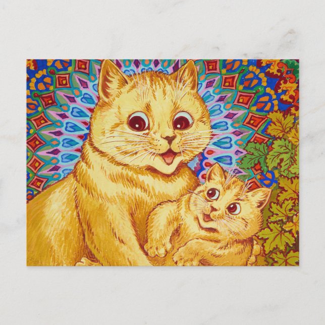 Cartão Postal Mãe com Gatinho por Louis Wain (Frente)