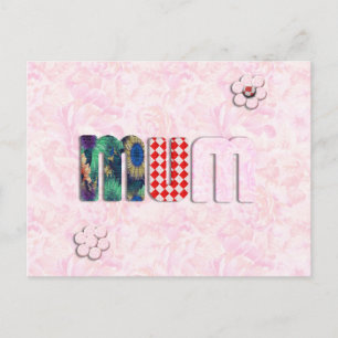 Cartão Postal 'MÃE' com patch no plano de fundo rosa rosa rosa