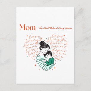 Cartão Postal Mãe Coração Amor Tipografia Arte da Maternidade