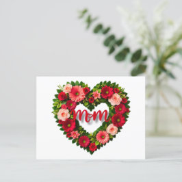 Cartão Postal "Mãe" Coração de Flores