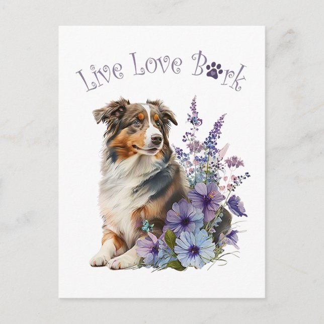 Cartão Postal Mãe de Australian Shepherd Floral (Frente)