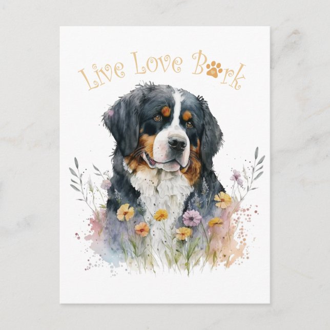 Cartão Postal Mãe de Bernese Mountain Dog Floral (Frente)