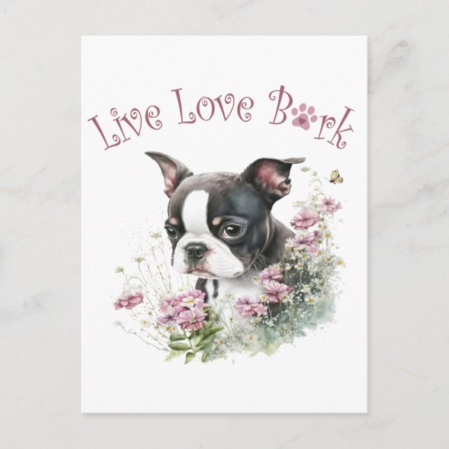 Cartão Postal Mãe de Boston Terrier Floral (Frente)