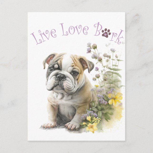 Cartão Postal Mãe de Bulldog Floral (Frente)