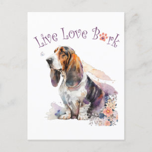 Cartão Postal Mãe de Cachorro Basset Hound Floral