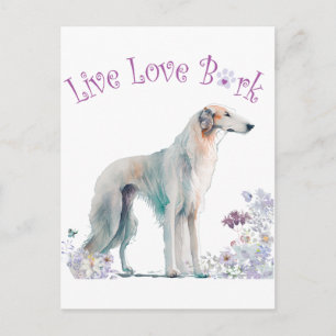 Cartão Postal Mãe de Cachorro Borzoi Floral