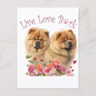 Cartão Postal Mãe de Cachorro Chow Chow Floral