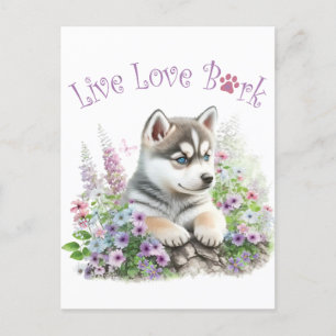 Cartão Postal Mãe de Cachorro Husky Floral