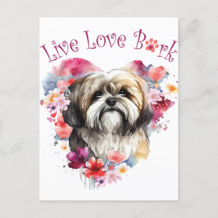 Cartão Postal Mãe de Cachorro Lhasa Apso Floral