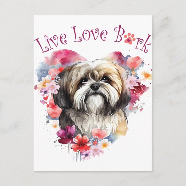 Cartão Postal Mãe de Cachorro Lhasa Apso Floral (Frente)
