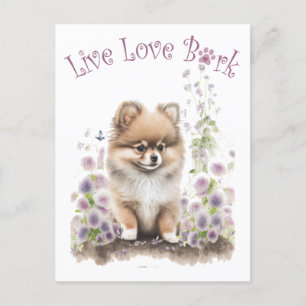 Cartão Postal Mãe de Cachorro Pomerânia Floral