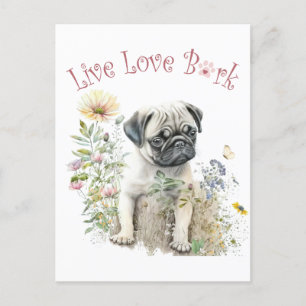 Cartão Postal Mãe de Cachorro Pug Floral