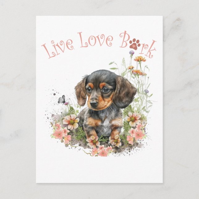 Cartão Postal Mãe de Dachshund Floral (Frente)