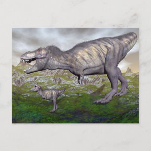 Cartão Postal Mãe de dinossauros Tyrannosaurus rex e renderiza
