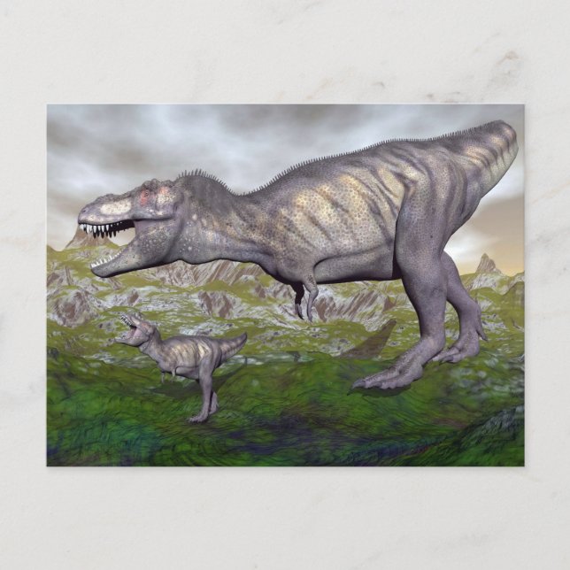 Cartão Postal Mãe de dinossauros Tyrannosaurus rex e renderizaçã (Frente)