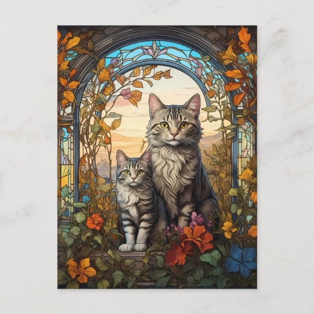 Cartão Postal mãe de gato e criança (Frente)