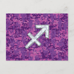 Cartão Postal Mãe de Pearl Sagittarius Símbolo Fuchsia Camo