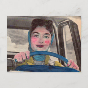 Cartão Postal Mãe dos anos 50 ao volante