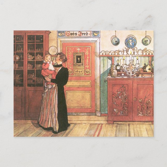 Cartão Postal Mãe e bebê na cozinha (Frente)