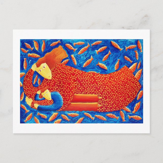 Cartão Postal Mãe e Filho Com Peixes Vermelhos (Frente)