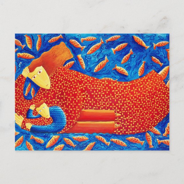 Cartão Postal Mãe E Filho Com Pintura De Arte Moderna Goldfish (Frente)