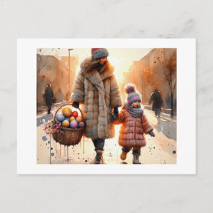 Cartão Postal Mãe e Filho Desfrutam de Passeio de Páscoa,
