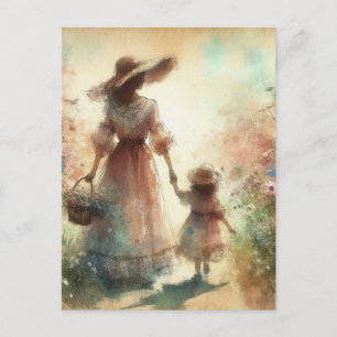 Cartão Postal Mãe e Filho em Campo de Flores Dia das Mães