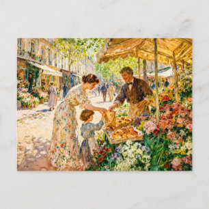 Cartão Postal Mãe e Filho Impressionistas no Mercado Colorido