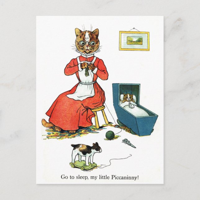 Cartão Postal Mãe e Gato Bebê, Louis Wain (Frente)